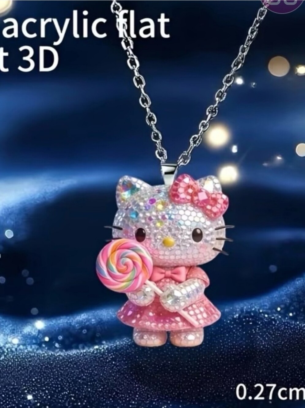 Hello Kitty Sparkly Pink Lollipop Necklace 20 inch adjustable